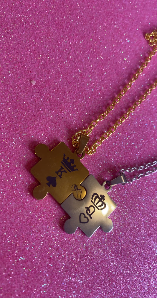 King & Queen Puzzle Piece Necklace Set