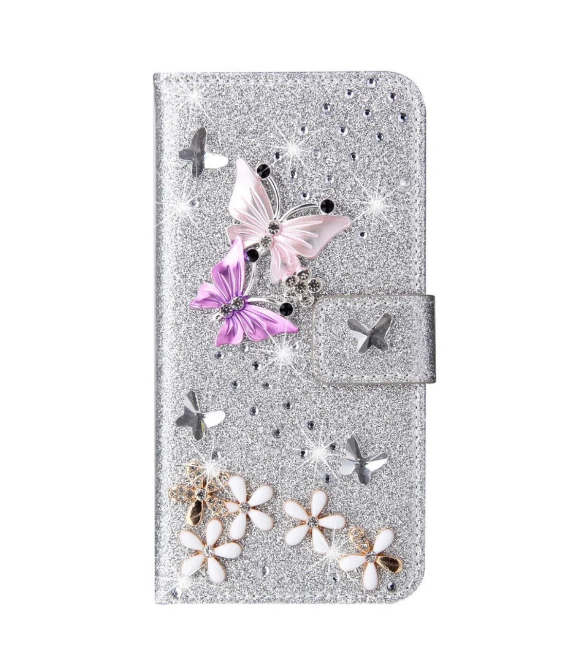 Butterfly Bling Wallet Phone Case - Various Colours