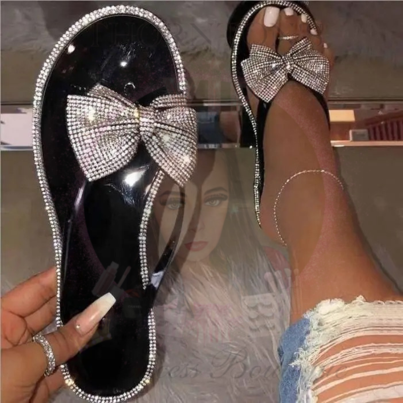 Diamanté Bow Jelly Flip Flops