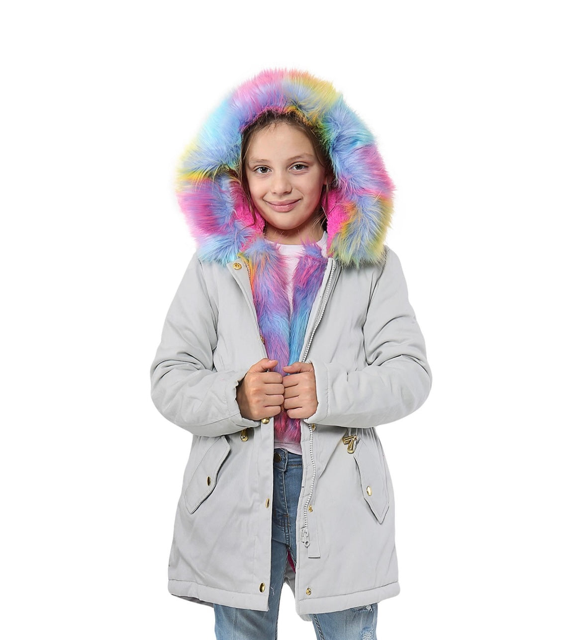 Kids Faux Fur Hood Winter Coats