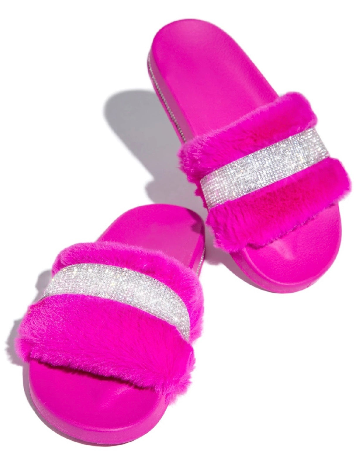 Diamanté Faux Fur Sliders