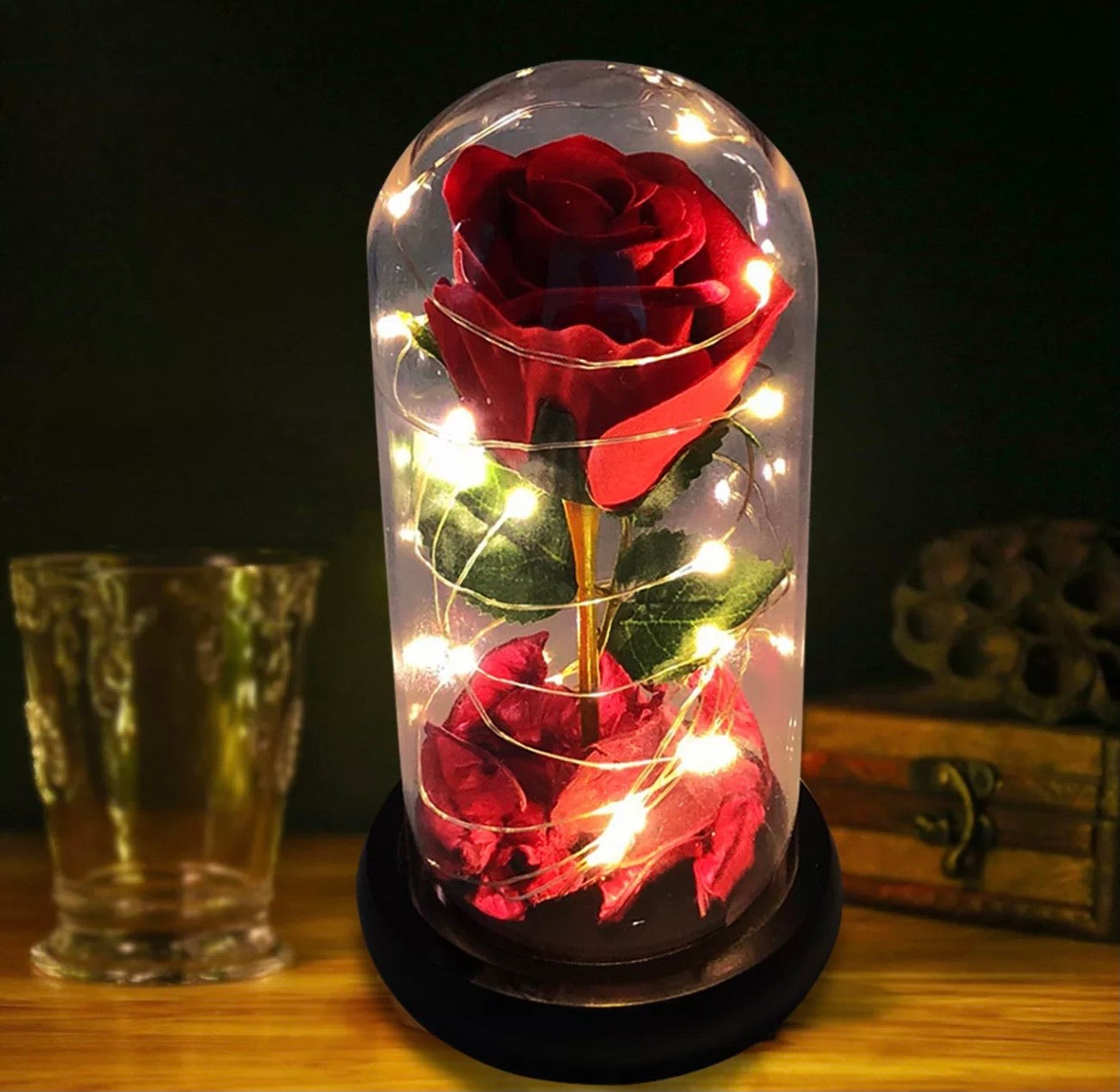 Light-Up Glass Red Rose