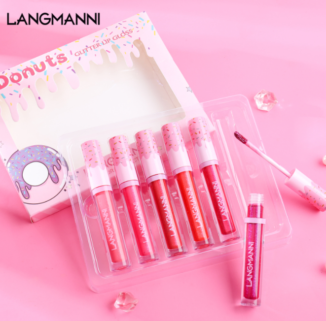 Langmanni Donuts 6pcs Glitter Lip Gloss Gift Set