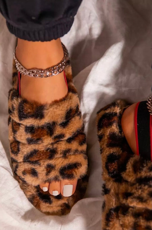 Leopard Print Fur Slippers