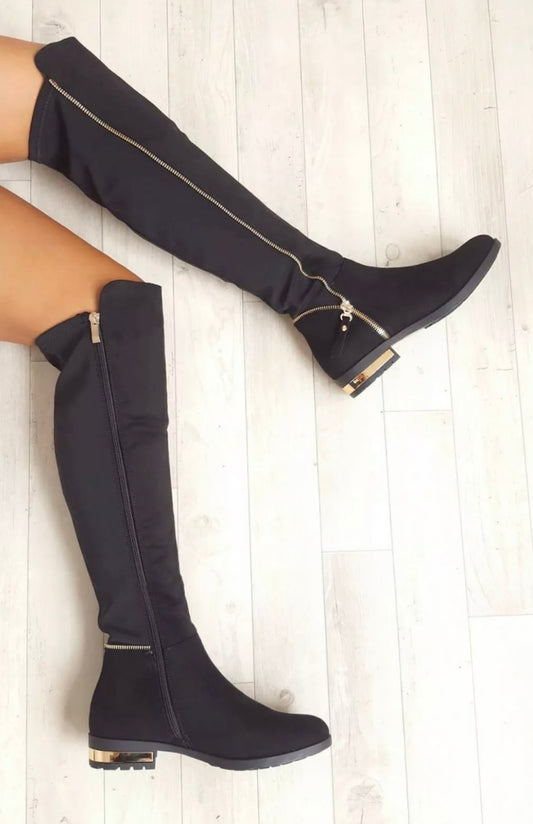 Ellie Gold Zip Over The Knee Boots