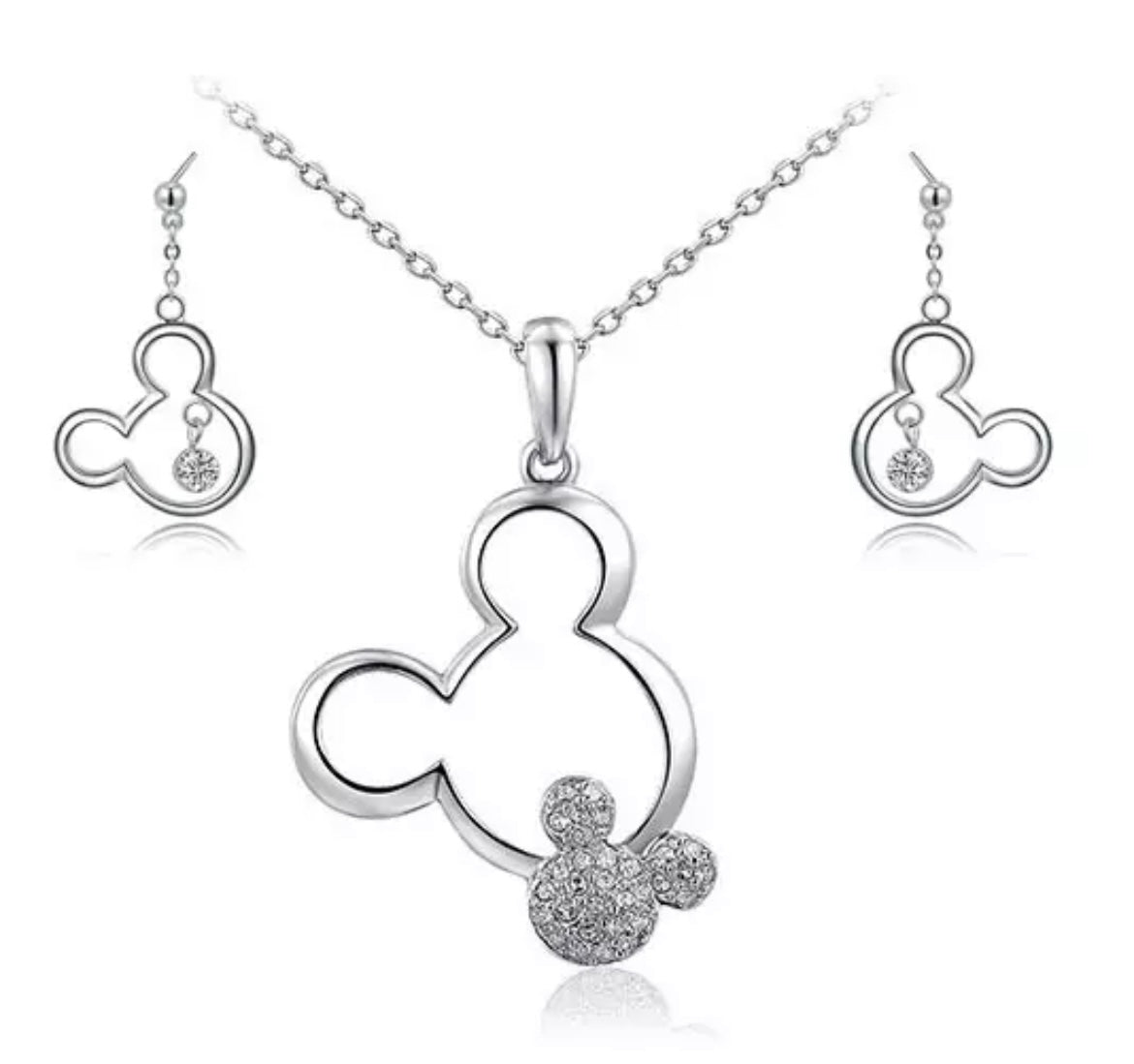 Mickey Mouse Pendant Necklace & Dangle Earring Set