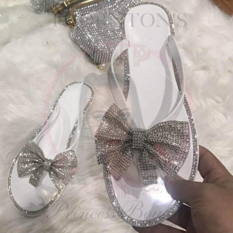 Diamanté Bow Jelly Flip Flops