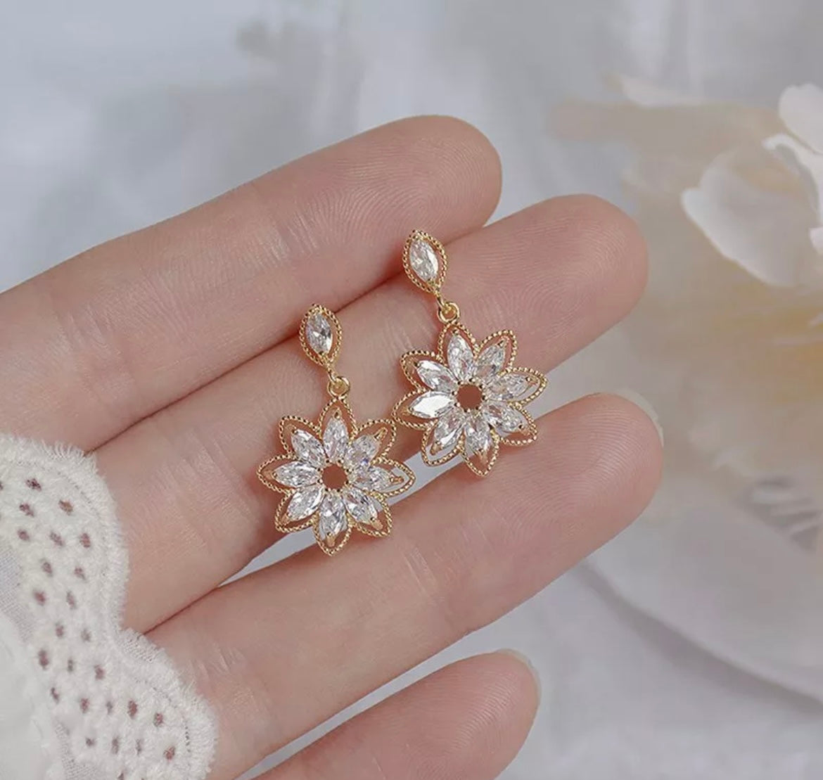 White Flower Dangle Earrings