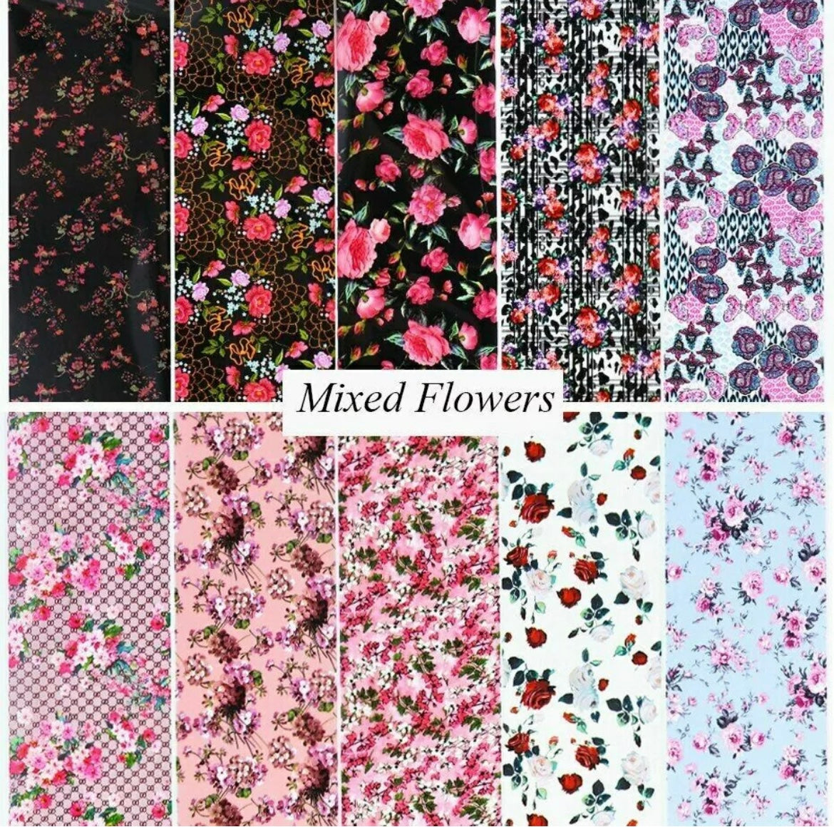 Set Of 10 Floral Nail Foils
