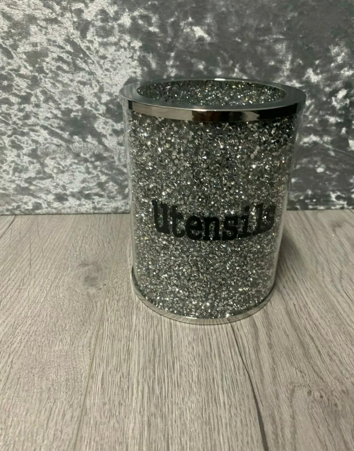 Silver Crushed Diamond Utensils Jar