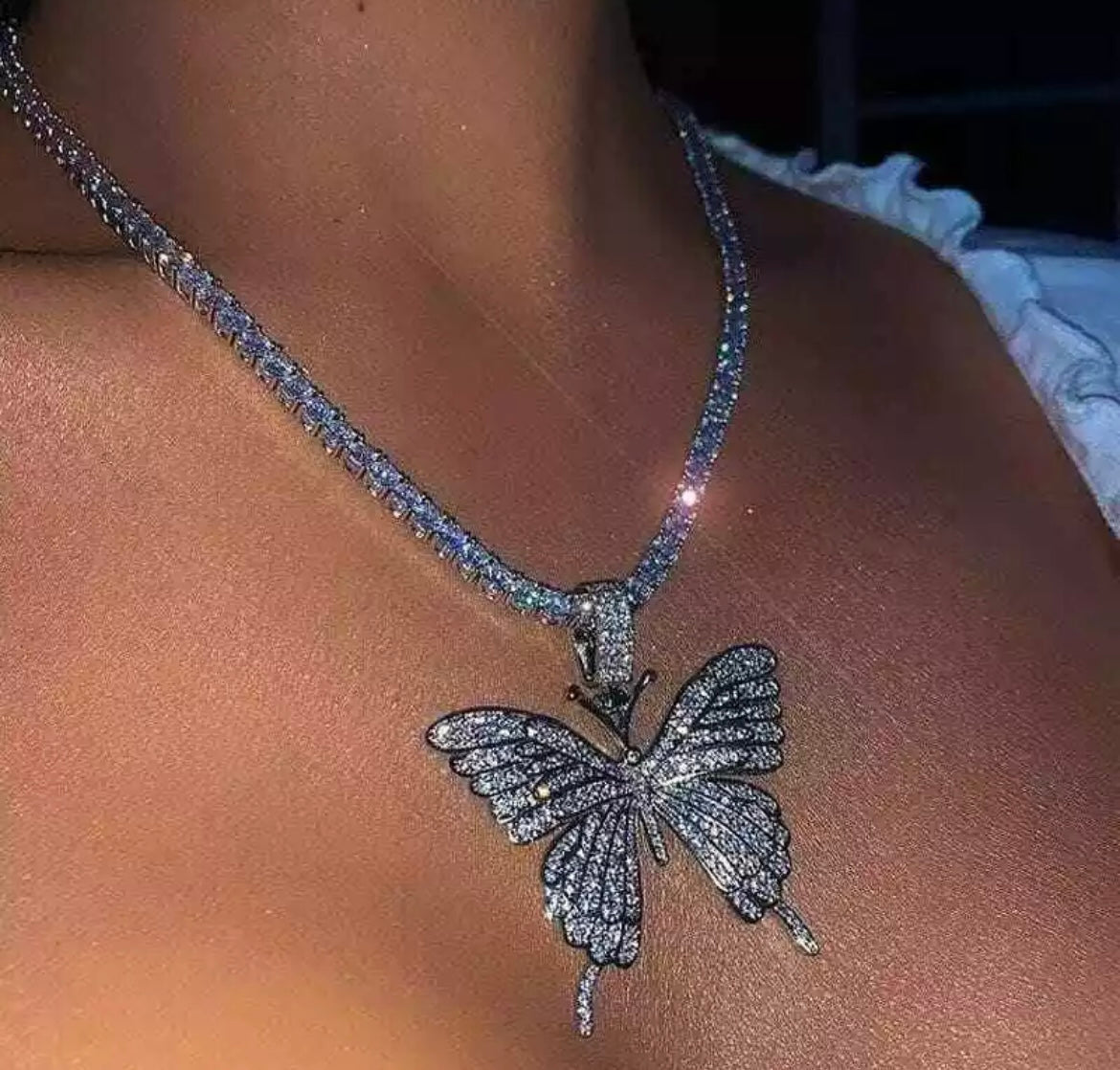 Bling Butterfly Pendant Necklace