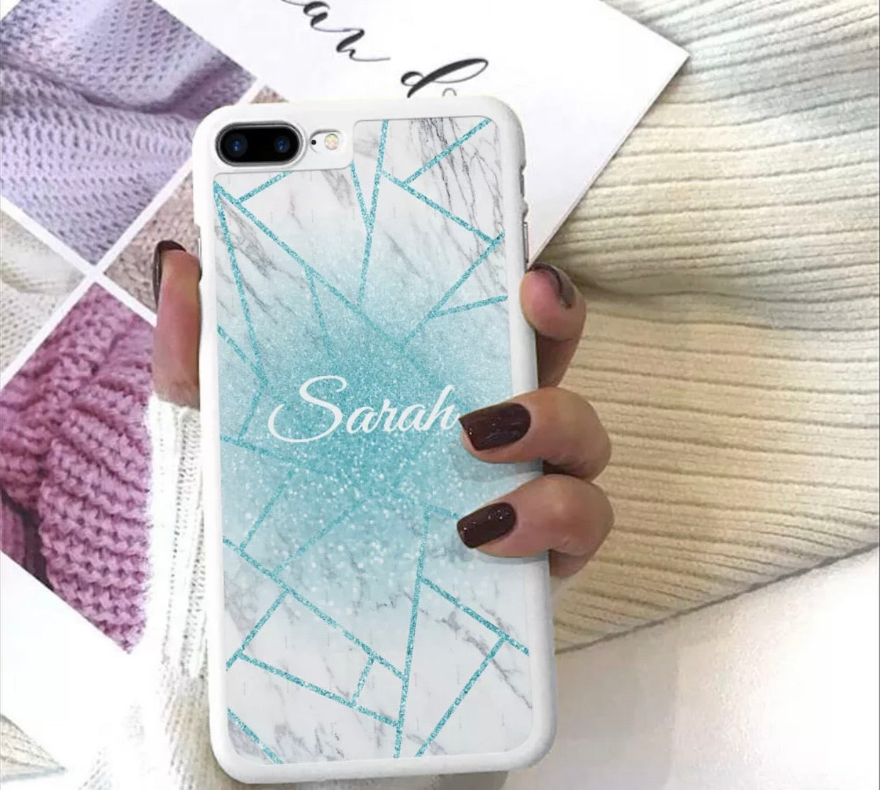 Samsung S20 Marble Geometric Glitter Personalised Phone Case