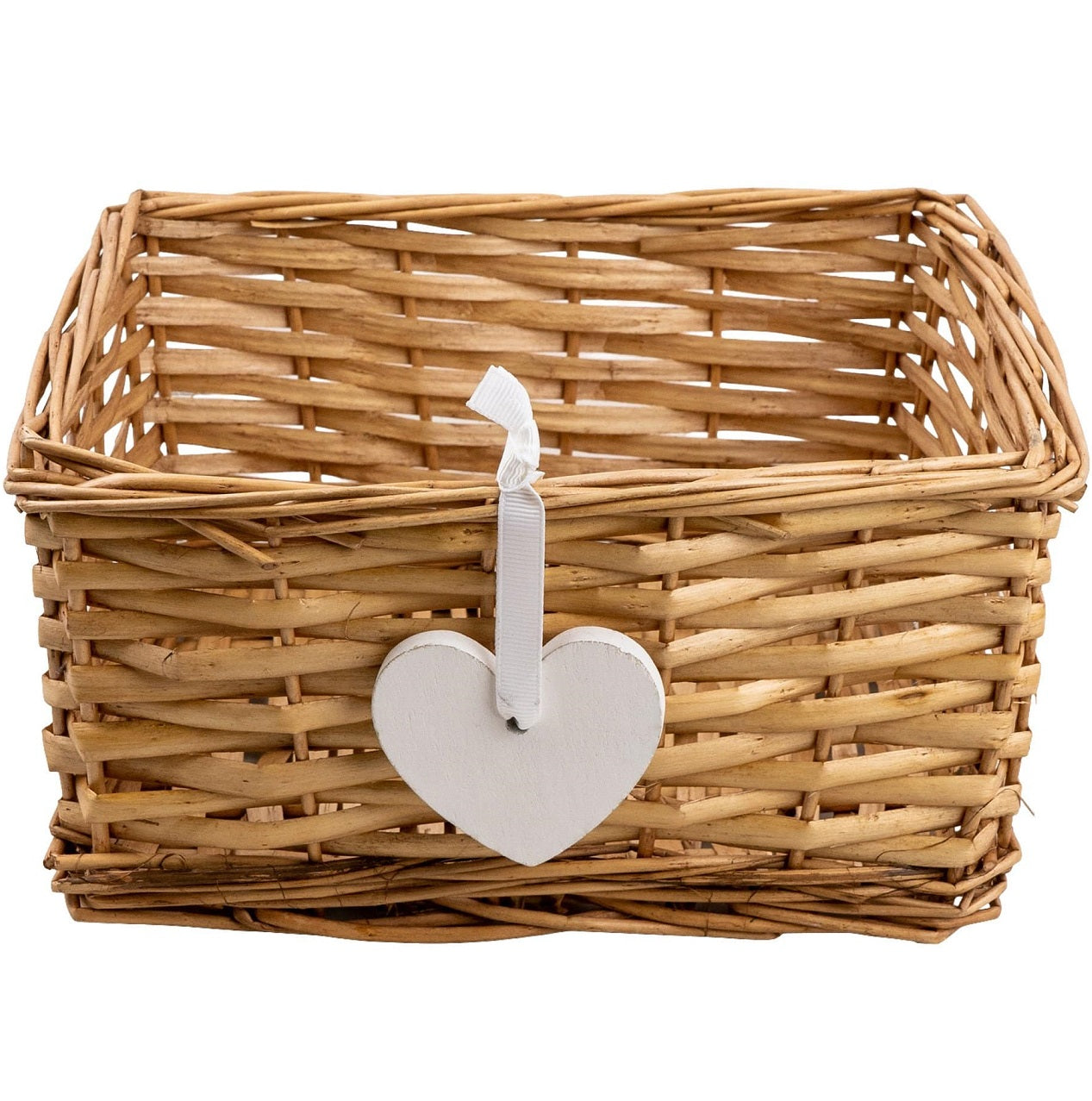 Brown Wicker Basket with White Hanging Heart