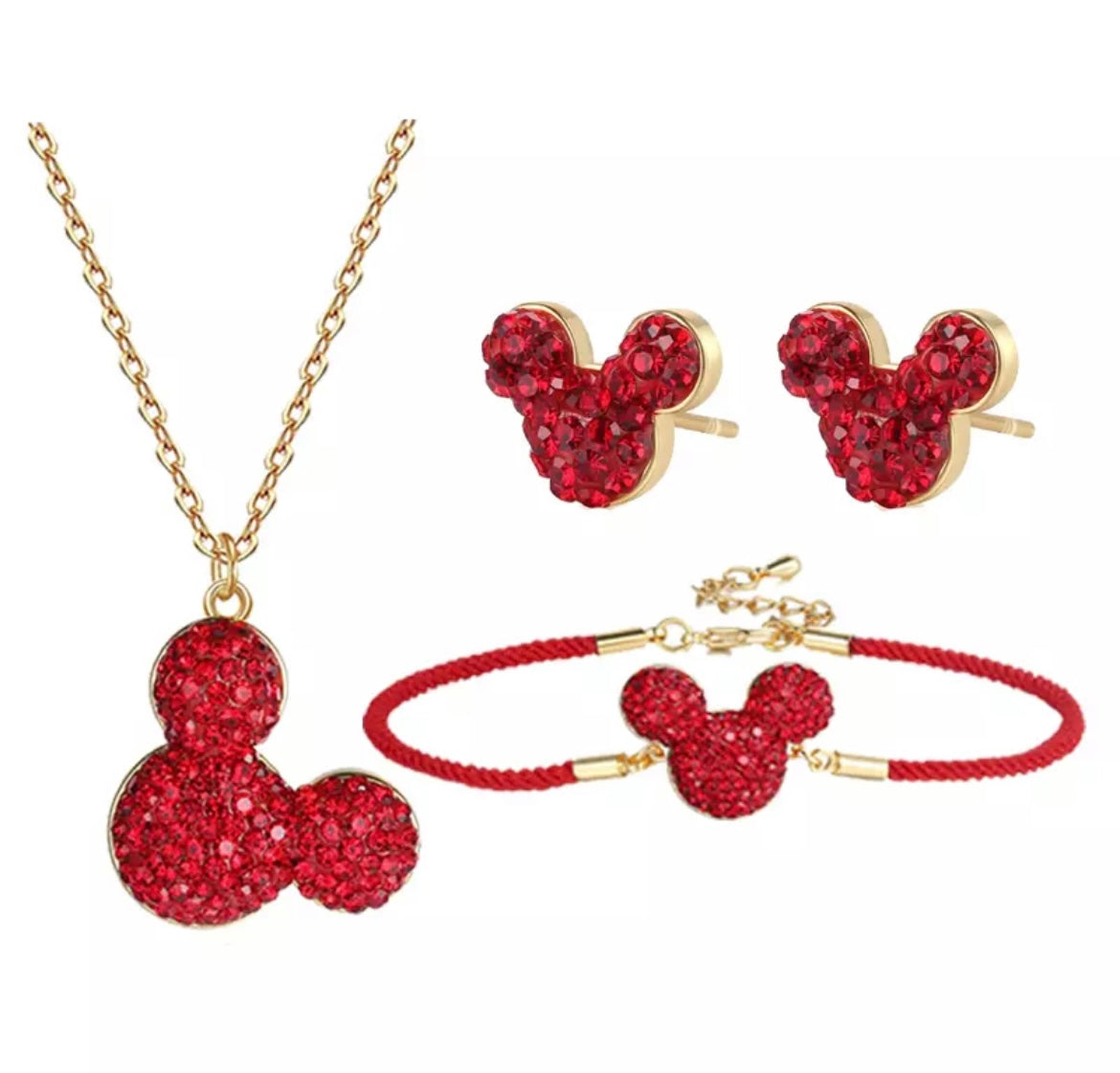 Mickey Mouse Red Rhinestone Jewellery Set