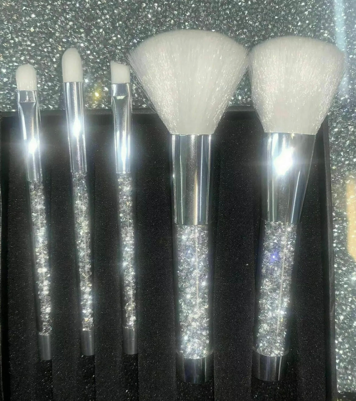 Silver Bling Set Of 5 MakeUp Brushes