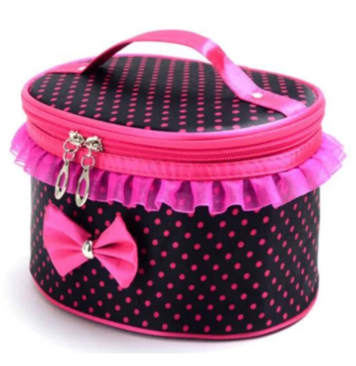 Hot Pink Polka Dot Bow Cosmetic Bag