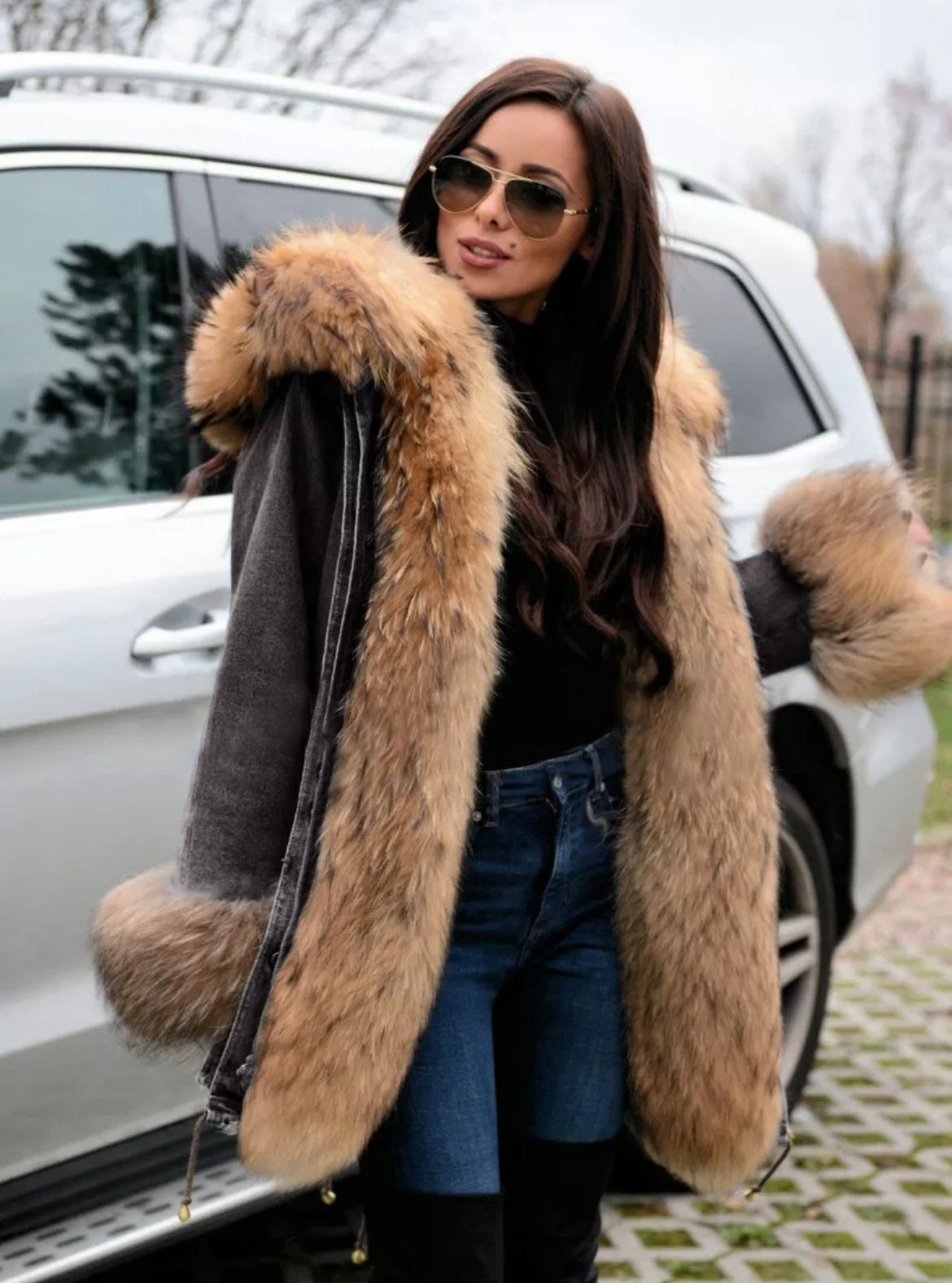 Nadia Denim Faux Fur Jacket