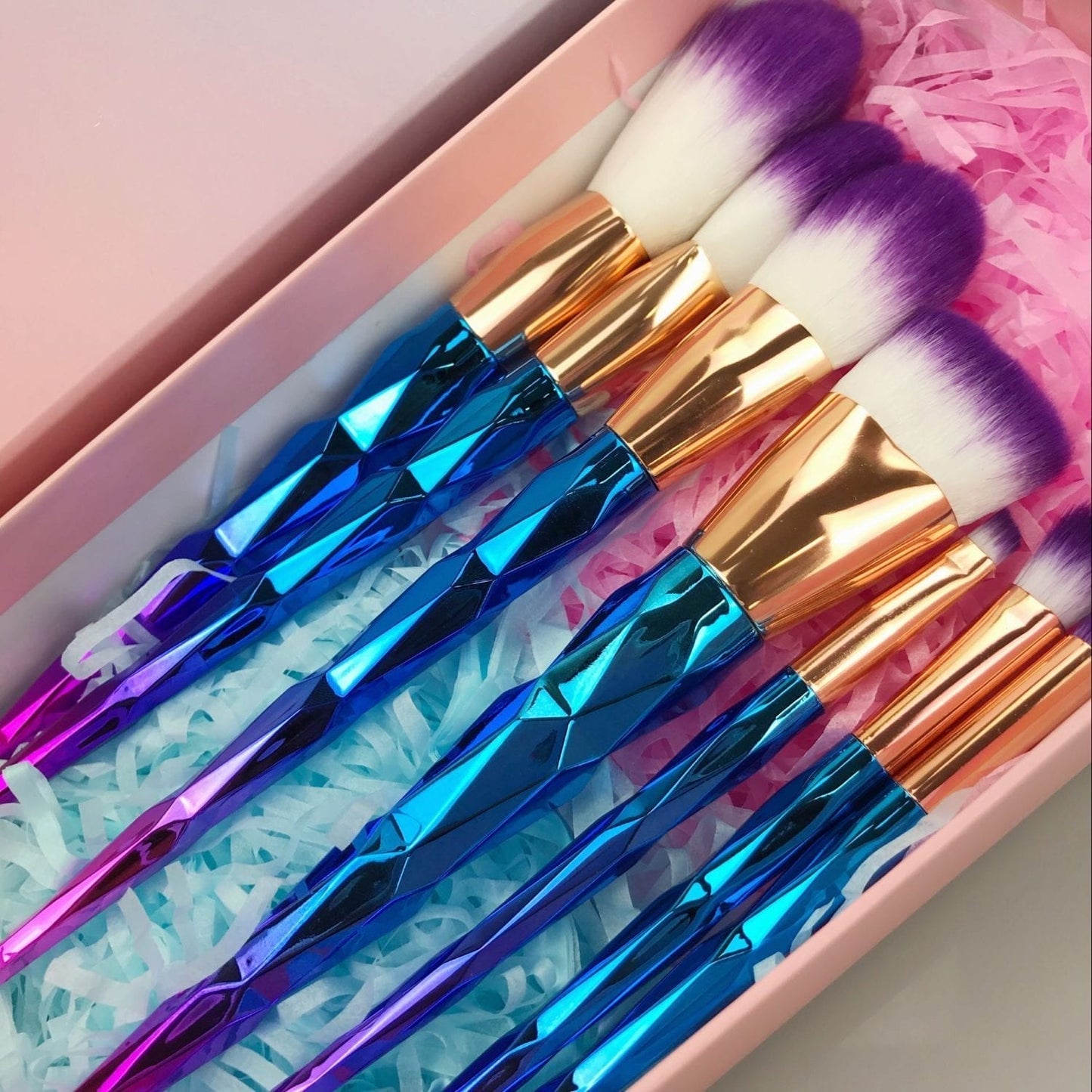 Glowii 7pcs Unicorn Diamond Purple Hair Makeup Brush Set & Gift Box