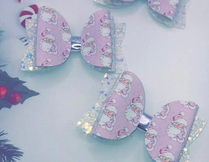 Baby Pink Santa Hair Bow Clips