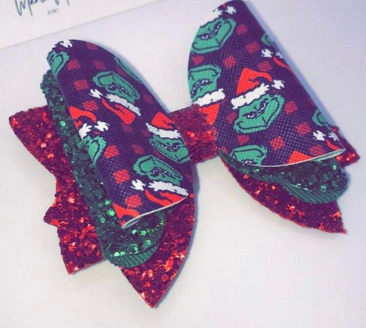 Black And Red Grinch Christmas Hair Bow Clip