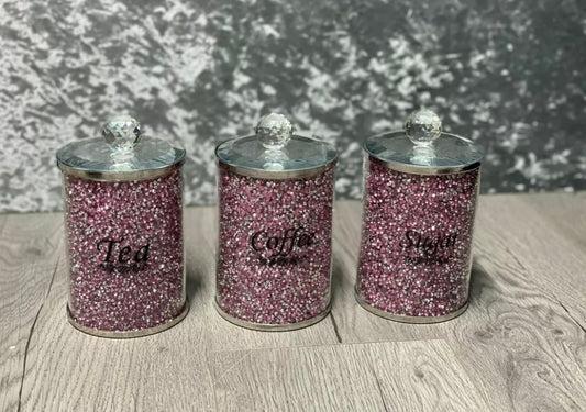 Pink Crushed Diamond Tea, Coffee & Sugar Canisters