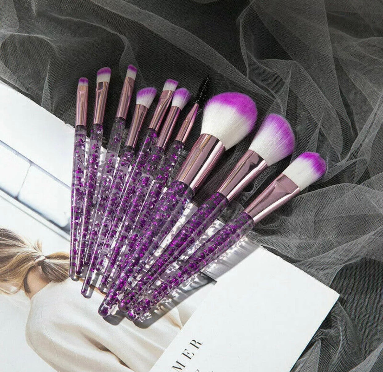 Purple Crystal 10Pc Make Up Brush Set