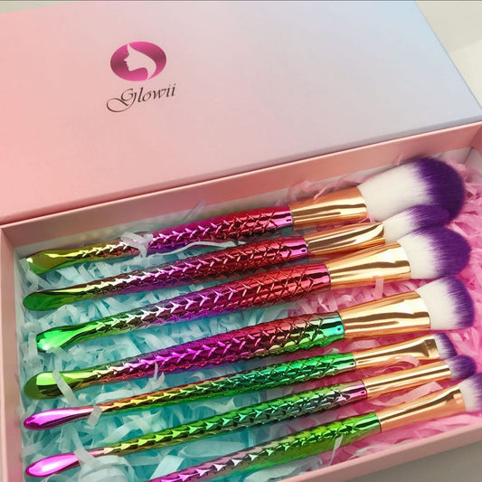 Glowii 7pcs Mermaid Purple Hair Makeup Brush Set & Gift Box