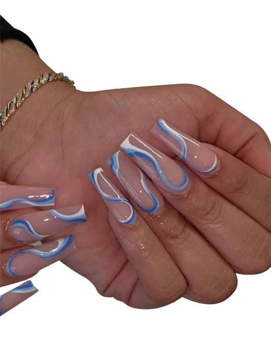 Blue & White Swirls Nails