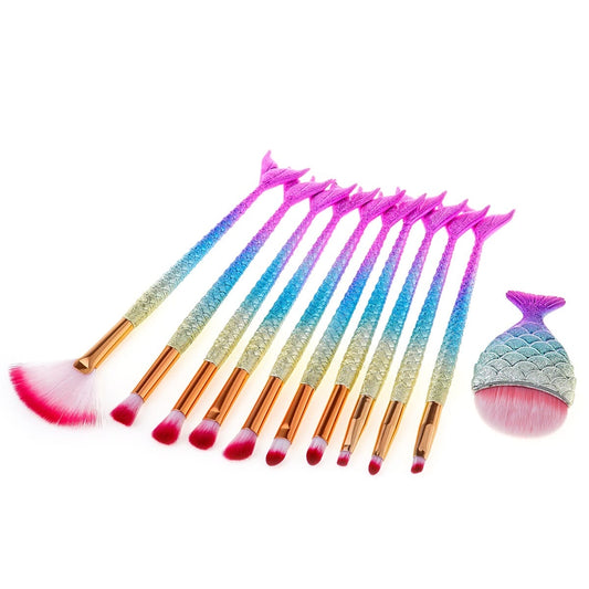 Glowii 11Pcs Shimmer Mermaid FishTail Eye Make Up Brush Set