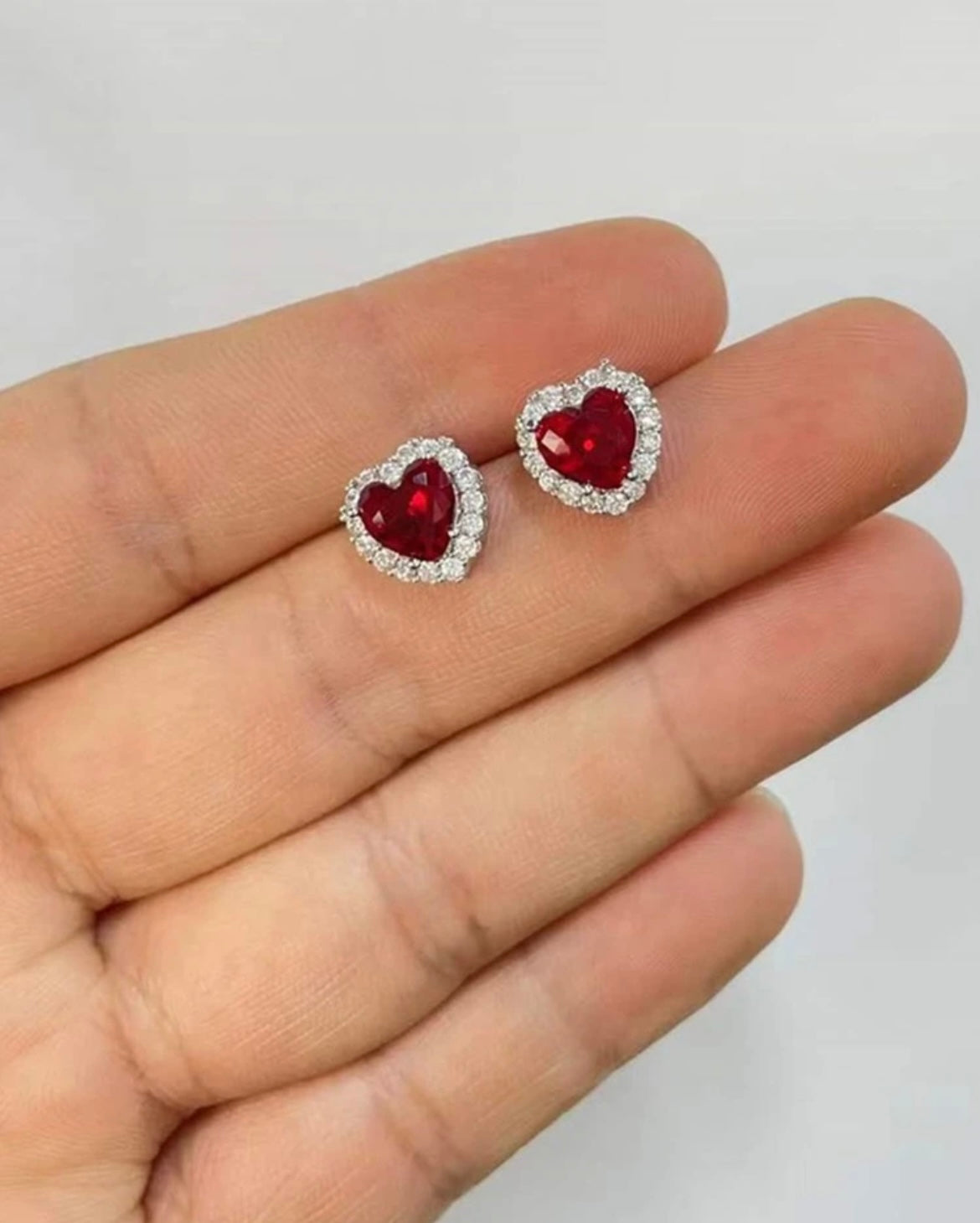 Rhinestone Zircon Heart Stud Earrings
