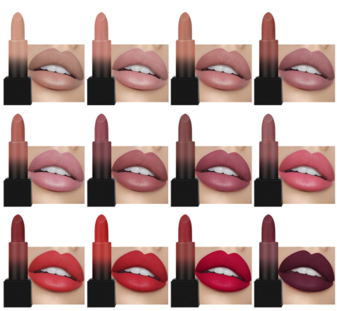 Teayason 12pcs Matte Lipstick Set with Black Box (red rose package)