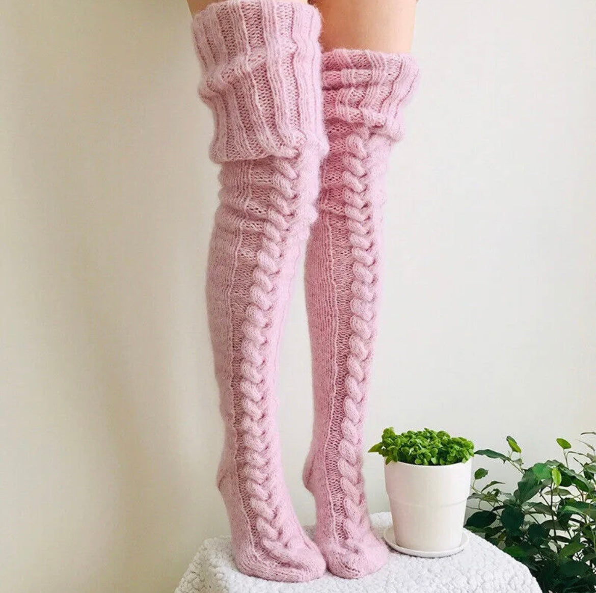 Wool Knit Over The Knee Socks