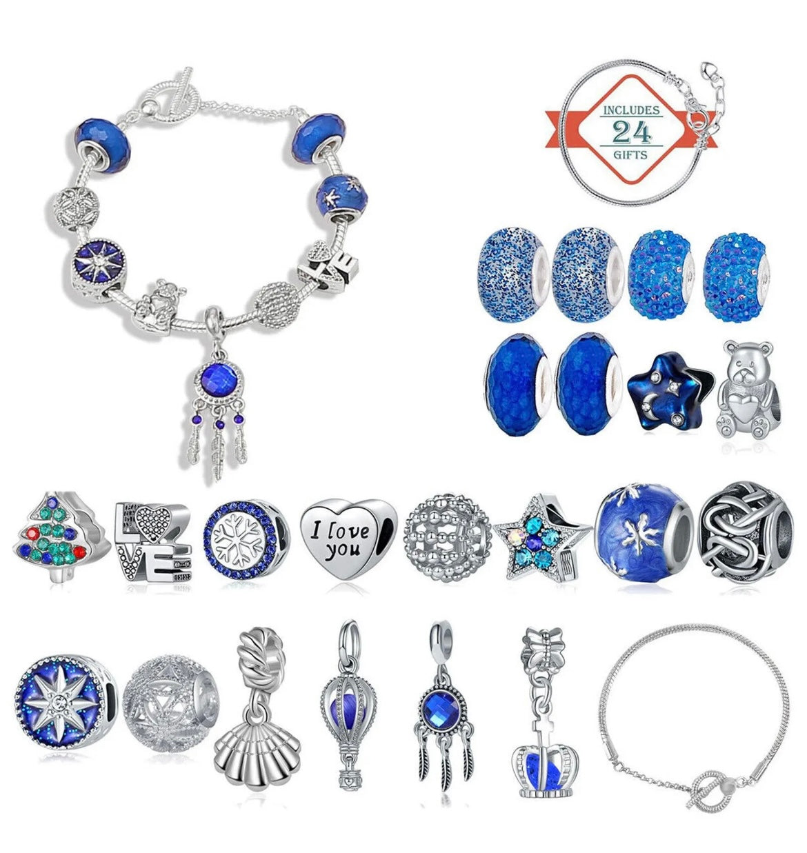 Christmas Blue Charm Bracelet Advent Calendar