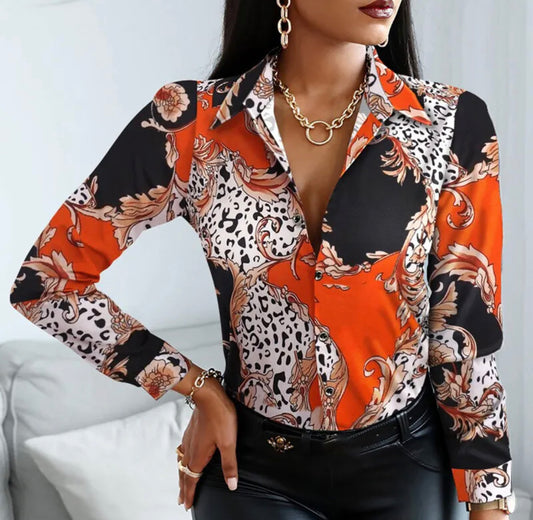 Orange Leopard Long Sleeve Shirt