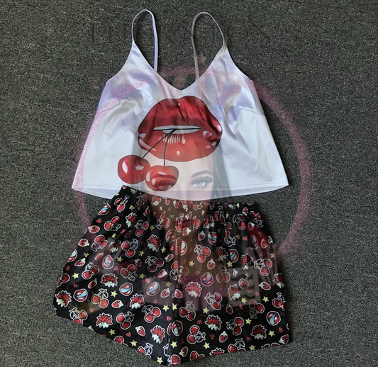 Kids Cherry Lip Pyjama Short Set