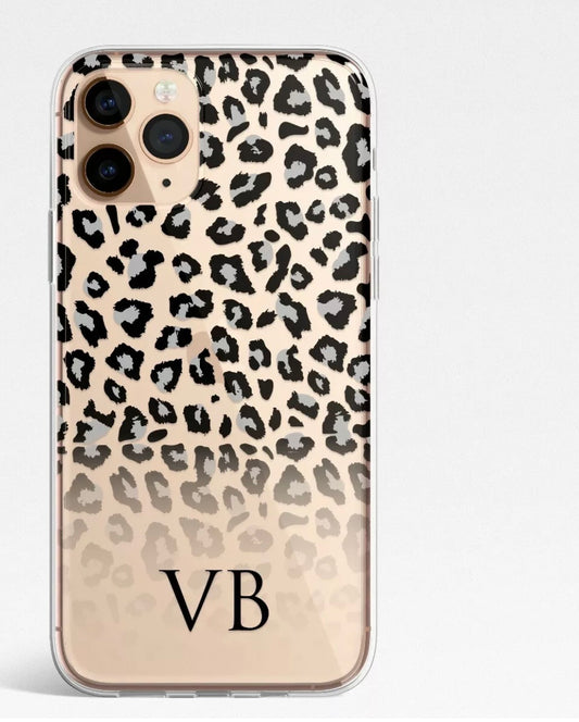 Grey Leopard Print Initial Personalised Phone Case