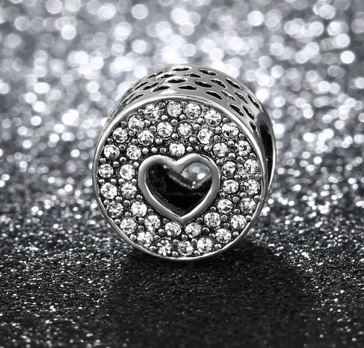 Pave Round Stone Heart Charm