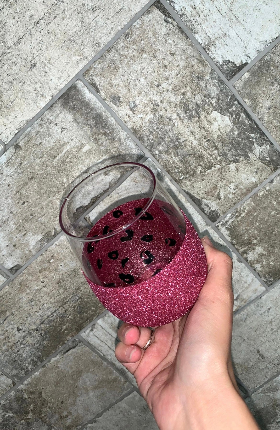 Leopard Print Glitter Stemless Wine Glass